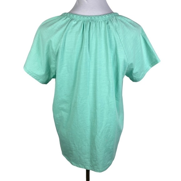 1775 Light Green Split V-Neck Short Sleeve Blouse Women's Medium - Picture 2 of 7